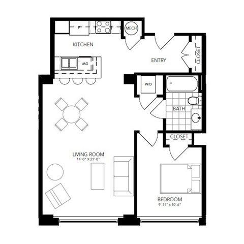 A3 Floor Plan at The Locks Apartments, Richmond, Virginia